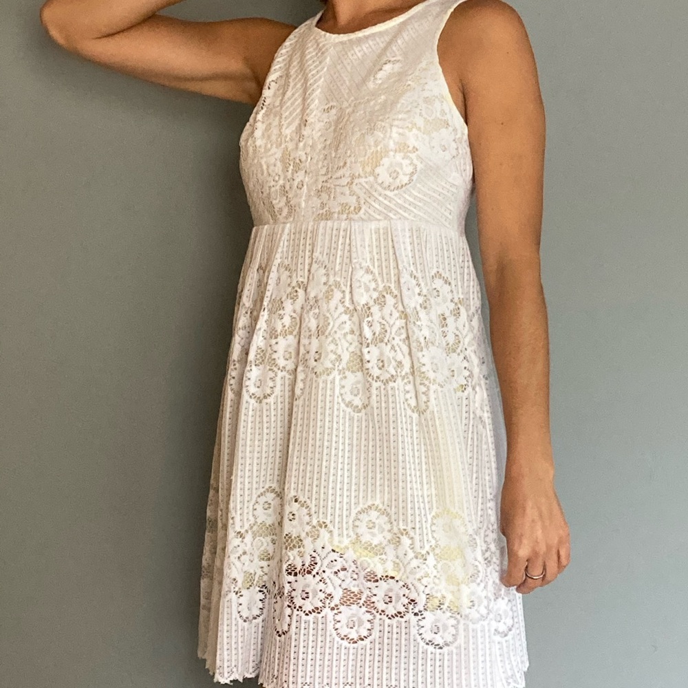 FREE PEOPLE WOMENS SUNDRESS YELLOW WHITE LACE